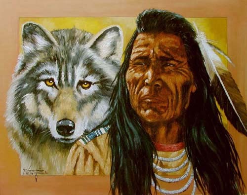 Indianer und Wolf by J.T.Vogtschmidt