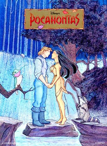 Pocahontas mit John vorm Wasserfall Alubild 16x21