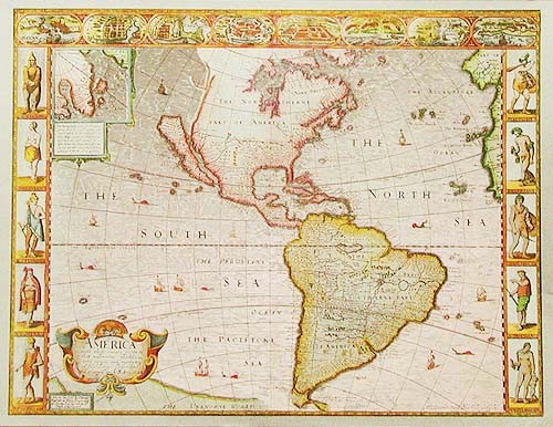 Historische Karte von Amerika 1626, Silber