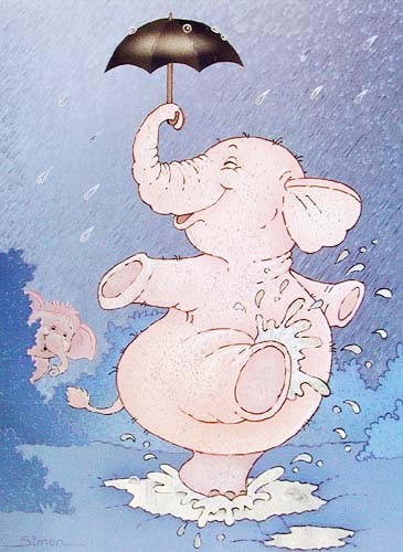 Dufex Alu Bild Kleiner Elefant tanzt mit seinem Regenschirm fröhlich im Regen