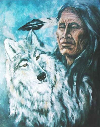 Indianer und Wolf Poster 40x50