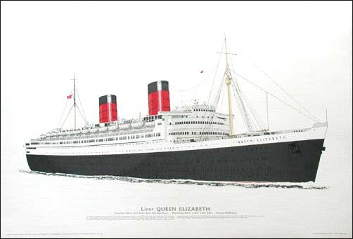 Liner Queen Elisabeth 1940 Lithographie/ Poster