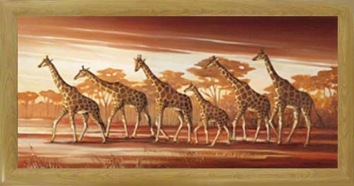 Wandbild "Giraffen im Sonnenuntergang" fertig gerahmt