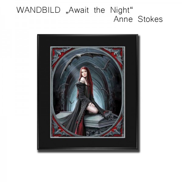 Wandbild, Bild Await the Night, Anne Stokes Bild gerahmt