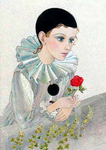 Pierrot with Rose on Balcony