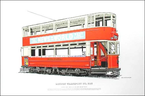 Londoner Straßenbahn Nr. 1025 Lithographie