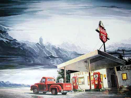 Gas-Tankstelle und Ford Pick up Poster