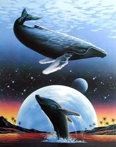 Springende Wale Fantasie von Alan Metz - Kunstdruck 40x50 cm