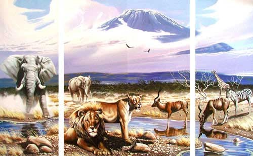 Wildtiere, Geist von Kilimanjaro von Gary Ampel Kunstdrcuk 3-Teiler, Triptychon