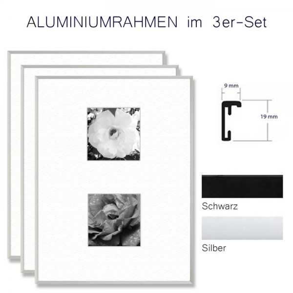 Alurahmen 10 x 15 im Set in Silber und Schwarz matt