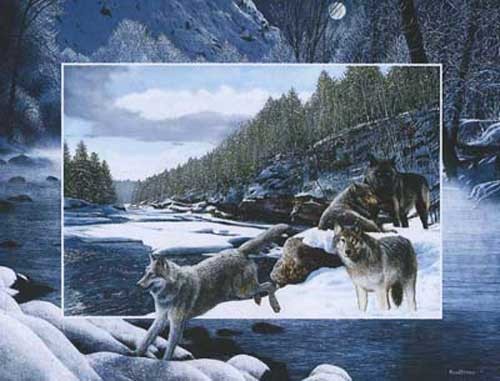 Dufex Alubild 16x21 cm Wolfsrudel am Fluss