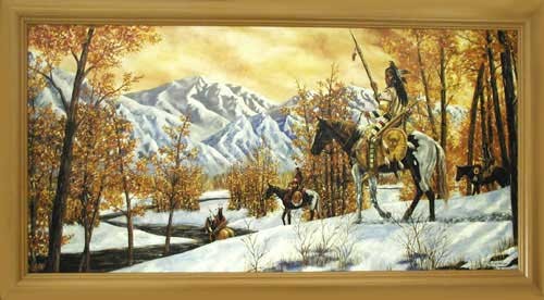 Wandbild 40x77 cm : Indianer im Winter