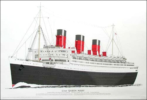 Liner Queen Mary 1936 Lithographie