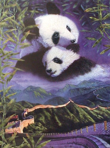 Pandabären vor der Chinesischen Mauer Dufex Alubild 16x21 cm