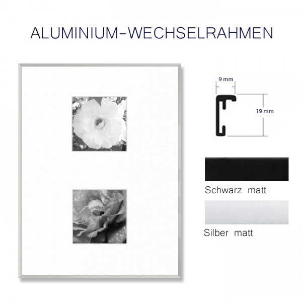 Aluminium Bilderrahmen DIN A3 in Silber oder Schwarz matt