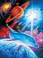 Dufex Bild: Das Bewusstsein im Universum – Delfine schwimmen über der Erde  Dufex Bild: Das Bewusstsein im Universum – Delfine schwimmen über der Erde