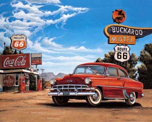 Oldtimer auf Route 66 Poster