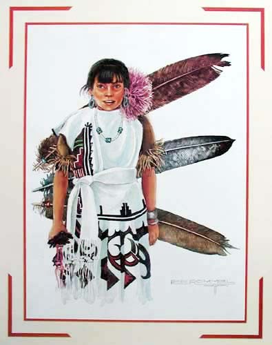 Indianermädchen mit 3 Federn Kunstdruck 40x50