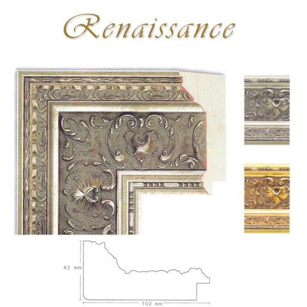 Stilrahmen 90 x 90 cm, Renaissance in Gold und Silber Antik