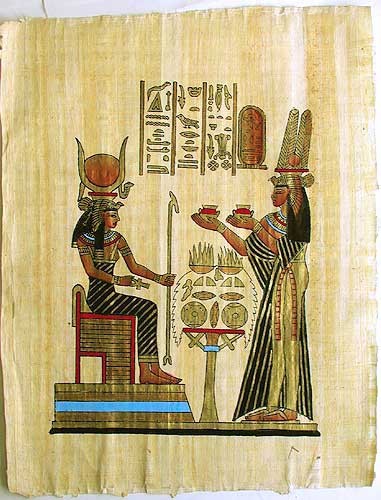 Ägyptisches Bild auf Papyrus Hathor und Nefertari