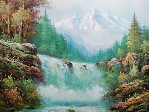 Berglandschaft mit Wasserfall by Michaja
