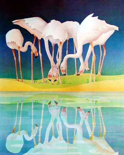 Flamingos am Wasser, Alu Bild 43x54 cm