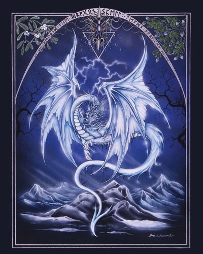 White Dragon/ Weißer Drache Metallic Poster 43x54 cm