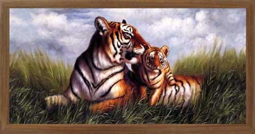 Wandbild Tiger und Tigerbaby 40x77 cm