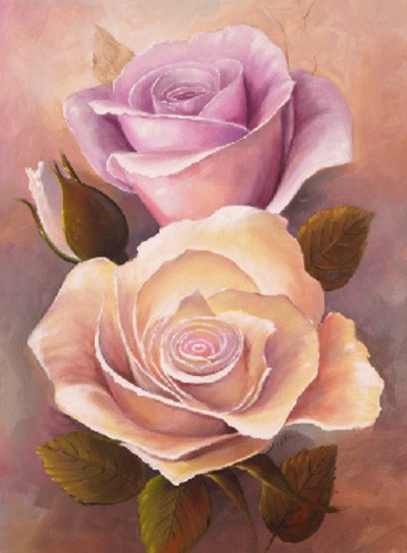 Pinke und gelbe Rosen Kunstdruck