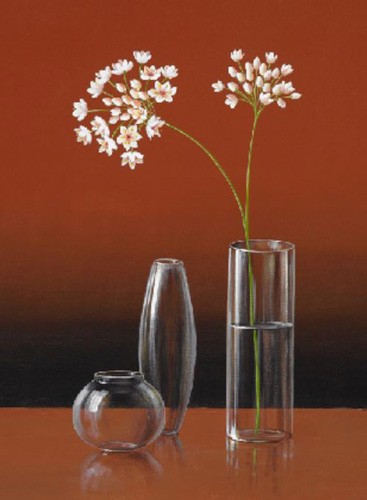 Weiße Blumen und Vasen Poster
