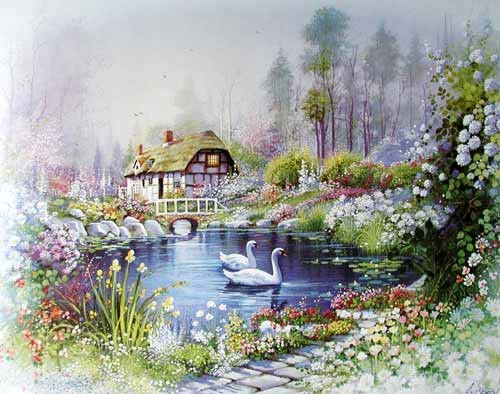 Schwäne im Teich, Orpinas Kunstdruck