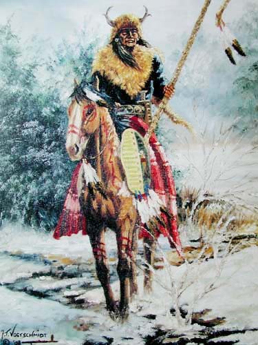 Indianer auf Pferd im Winter by J. Vogtschmidt