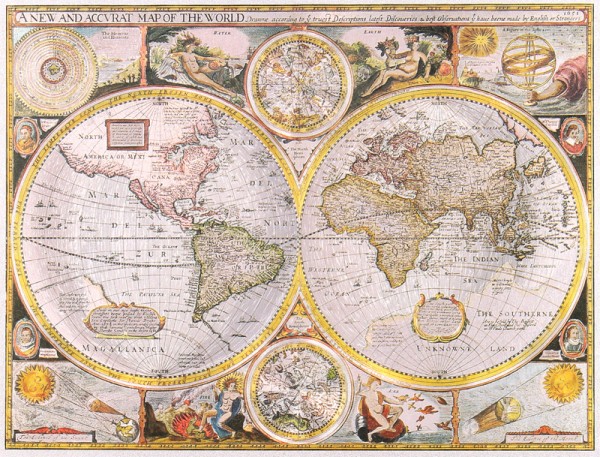 A New and Accurat Map of the World, 1651 - silber