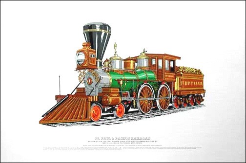 Dampflokomotive, Dampfeisenbahn vom 1861 Lithographie 40x50