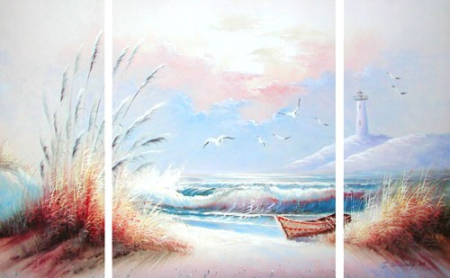 Seeblick mit Leuchtturm - Triptychon-Bild