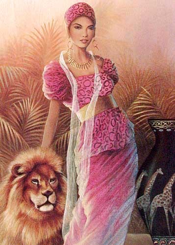 African Beauty and Lion by Chiu