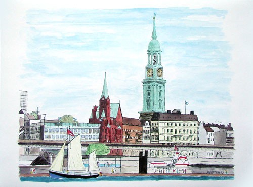 Hamburger Hafen, Michel Kunstdruck