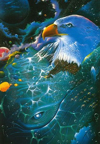 Fantasy Poster Zwischen den Zeiten – Weißkopfseeadler auf spiritueller Reise im Universum 