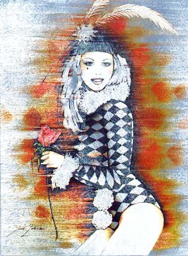 Harleykin mit der Rose Alu Bild