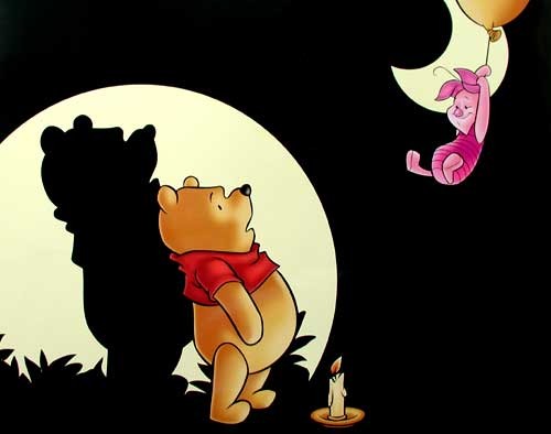 Winnie Puuh und Ferkel in der Nacht beim Kerzenlicht. Poster 40x50 cm