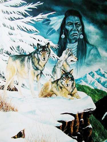 Indianer und Wölfe im Schnee by J.T. Vogtschmidt