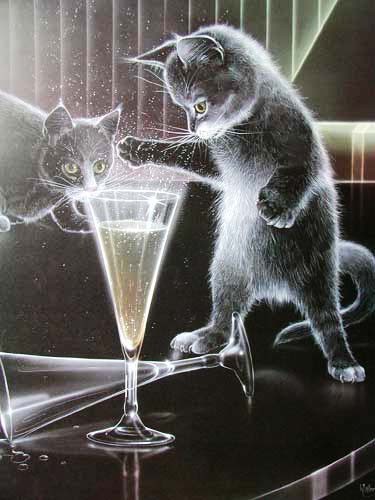 Katzen und Sektglas by H. Wiersma