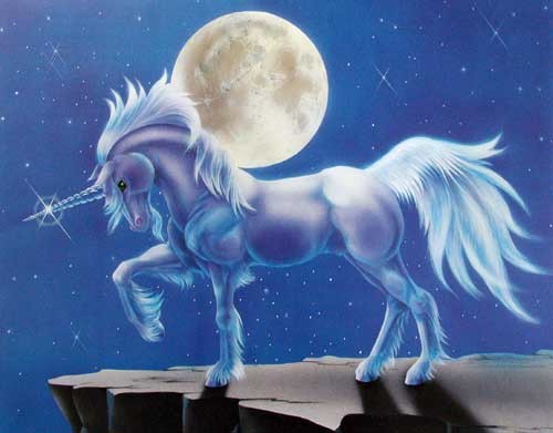 Einhorn beim Vollmond Poster 40x50