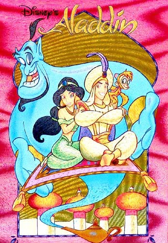 Aladdin und Jasmin auf fliegendem Teppich Postkarte