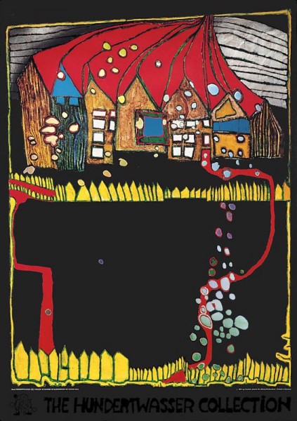 Häuser im Schnee, Hundertwasser Kunstdruck