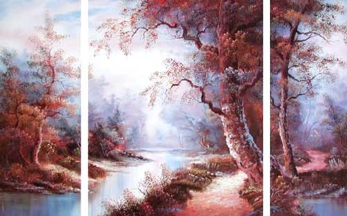 Herbstliche Landschaft mit Fluss Triptychon