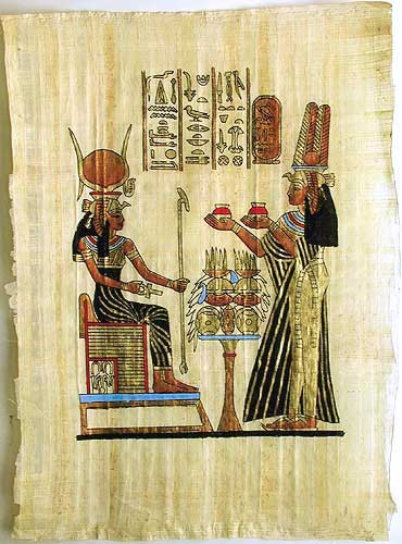 Ägyptisches Papyrus-Bild Hathor und Nefertari